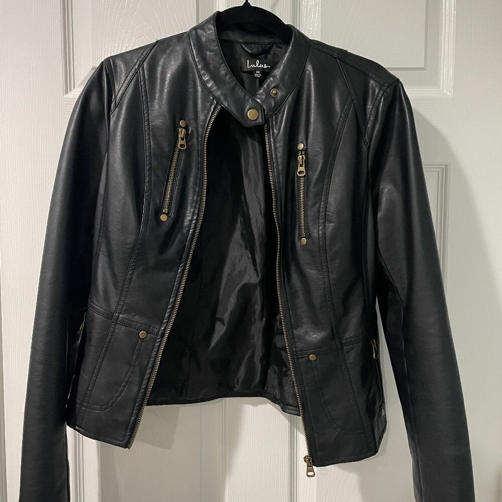 Lulus Black Leather Moto Jacket – Size S